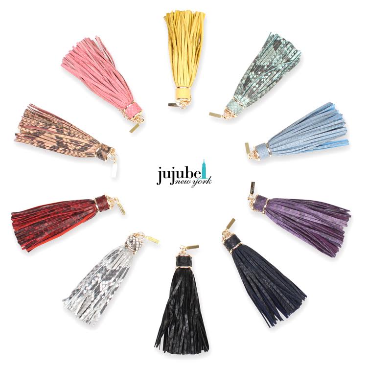 【 jujube new york 】 ダイヤモンドパイソン レザー タッセル バッグチャーム...
