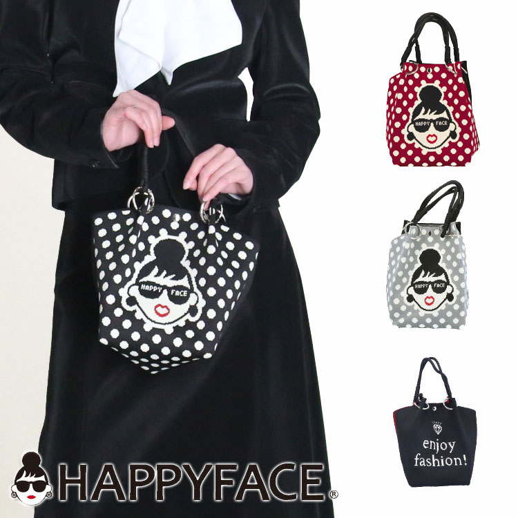 乐天商城 - HAPPY FACE EMMA スクエアトートバッグ ドット ピコニット 水玉 スクエア トートバッグ サングラス LADY 軽量 マチ広 スクエアトート レディース ギフト プレゼント オシャレ かわいい 70395-03-12-42 ブラック グレー レッド ハッピーフェイス