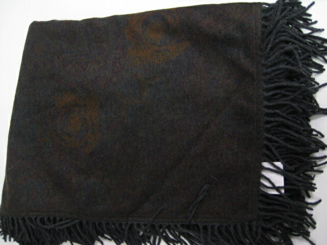 イタリアブランド ウール ＆ カシミヤ混 ショール フリンジ付 ダークグレー 送料無料 レディース ギフト プレゼント