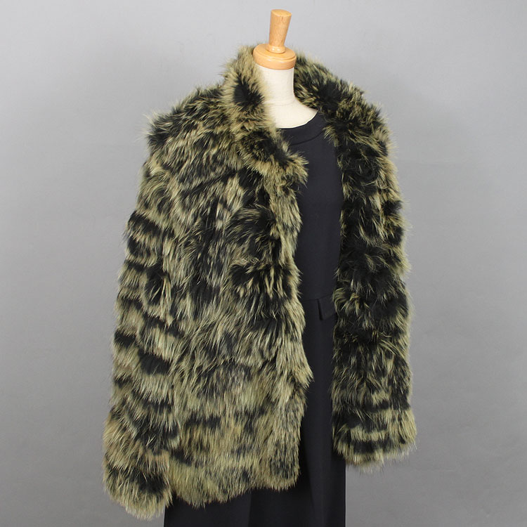 ブルーフォックス 編み込み ファー ジャケット ブラックグリーントップカラー ギフト プレゼント