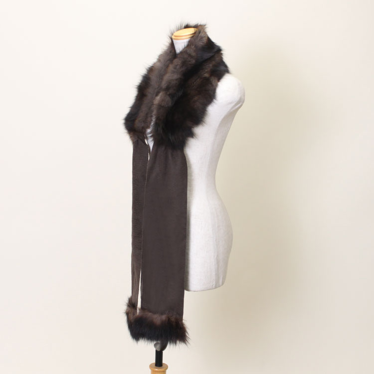 フォックス ファー トリミング カシミヤ・ウール混 キャンディ マフラー 送料無料 レディース ギフト プレゼント