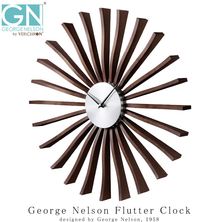 楽天エルベート ブルーレーベルGeorge Nelson Flutter Clock ウォールクロック 掛け時計 インテリア 時計 木製 壁掛け時計 おしゃれ シンプル モダン アメリカ レディース メンズ ギフト プレゼント 送料無料 ウォルナット