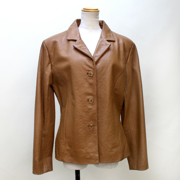 樂天商城 - カウ レザー ジャケット オーストリッチ型押し ナッパ加工 キャメル レディース ギフト プレゼント 送料無料