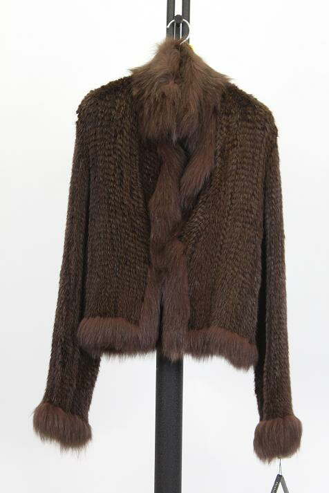 フォックス トリミング ミンク ストレッチ ファー ジャケット ブラウンカラー 送料無料 レディース ギフト プレゼント