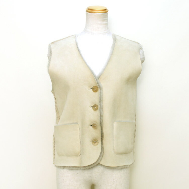 ムートン Wフェイス ファー ベスト ニット 切り替え GIOMORETTI クリーム 送料無料 レディース ギフト プレゼント