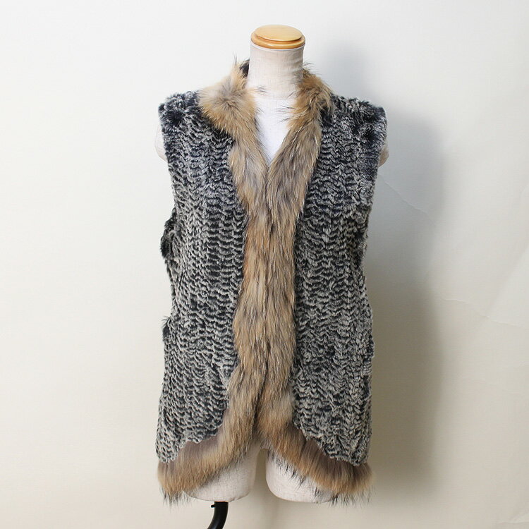 ラビット・ラクーン編み込みファーベ...