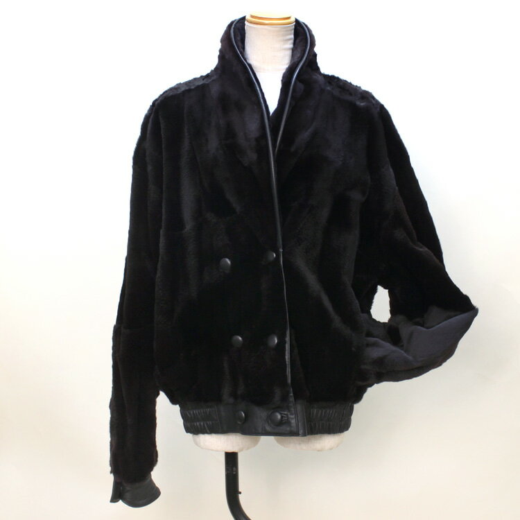 ラム レザー ・ ウィーゼル ファー ジャケット メンズ リバーシブル ブラック 送料無料 ギフト プレゼント