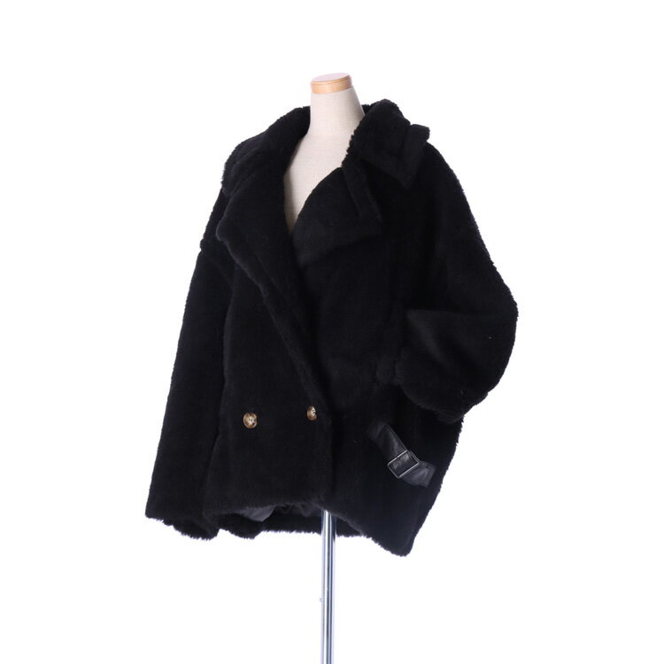 ウール ジャケット ショートコート ダブル オーバーサイズ ブラック 送料無料 レディース ギフト プレゼント