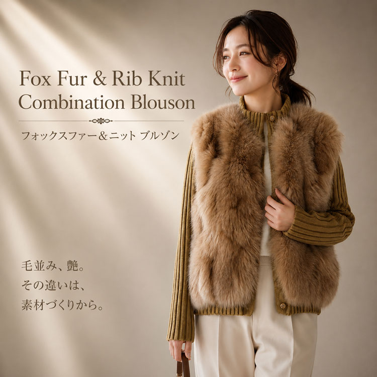 Rakuten - フォックス ウール ニット ファージャケット ブルゾン ベージュ レディース Mサイズ ギフト 送料無料 プレゼント