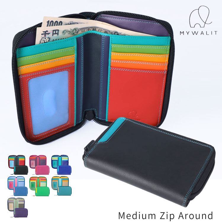 樂天商城 - 【お種銭付】mywalit 二つ折り財布 牛革 Medium Zip Around 折り財布 ミニ財布 小さい財布 コンパクト ラウンドファスナー RFID スキミング防止 スリム 薄い ナッパレザー MY1287 メンズ レディース