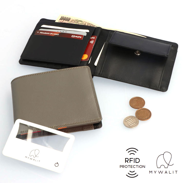 【お種銭付】 mywalit RFID カーフレザー 牛革 二つ折り スキミング防止 財布 小銭入れ コンパクト 薄..