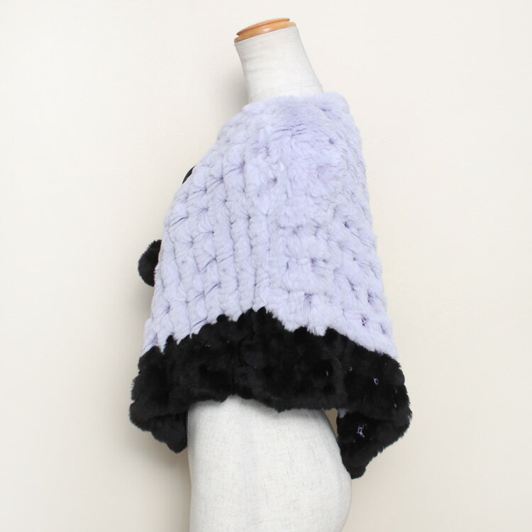 レッキス ラビット 編み込み ファー ケープ ポンチョ 2トーンカラー ブルー パープル 送料無料 レディース ギフト プレゼント