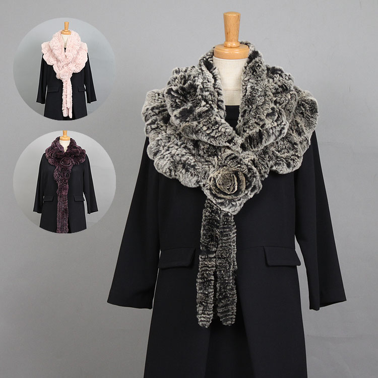 レッキスラビット ファー マフラー コサージュ飾り付 送料無料 レディース ギフト プレゼント