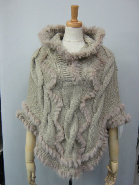 ラビット ファー アクリルニット ポンチョ ベージュ 送料無料 レディース ギフト プレゼント