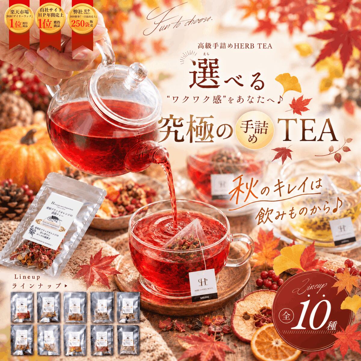 【全10種類】【お試し】【手詰め】ハーブティー全10種類セット(2g×1個)×10袋 ノンカフェイン ハーブティーセット 福袋 水出し アイス ブラッドオレンジ カモミール 睡眠 安眠