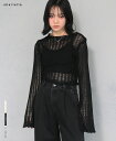 メッシュ風 ルーズニット ショート丈 トップス ニット メッシュニット 透かし編み レディース 春夏 秋 ショート丈 クロップド丈 長袖 フレアスリーブ ベルスリーブ クルーネック ボートネック シンプル きれいめ 大人カジュアル モード