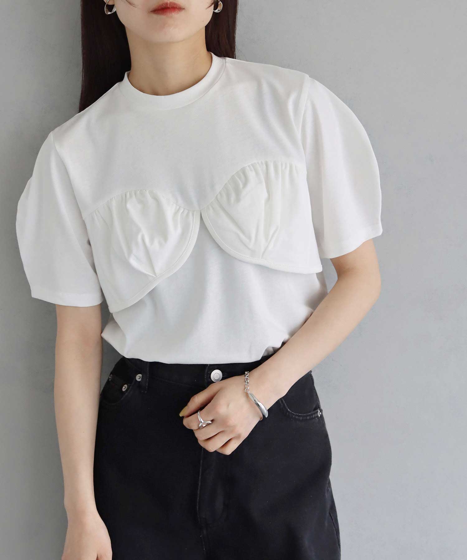 ビスチェデザイン Tシャツ トップス カットソー レディース 春 夏 半袖 クルーネッ...