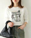 【shemoshelly】WEB限定　雰囲気のあるモノクロフォトプリント長袖Tシャツ