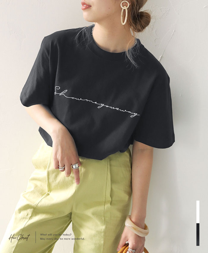 【大感謝祭39％OFF】筆記体 ロゴ Tシャツ カリグラフィー トップス カットソー レディース 春 夏 半袖 おしゃれ シンプル 大人 大人カジュアル 大人可愛い きれいめ ゆったり 大きめ 大きいサイズ 綿100 コットン ロング丈 ミドル丈 丸首