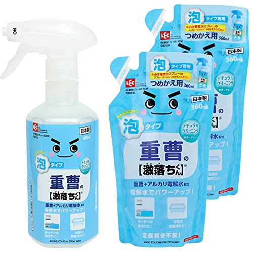 ・ 3個アソート 4903320956155・●400ml本体1本と、360ml詰替え用2本のセットです。・●水を独自の方法で電気分解したアルカリ電解水に重曹を配合したクリーナーです。・●汚れに貼り付く泡タイプなので、壁面のお掃除にも便利で...