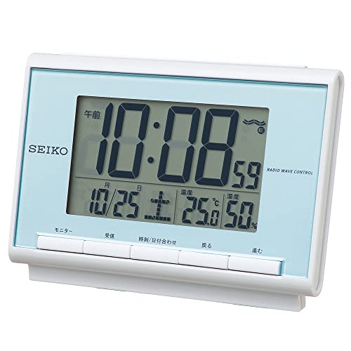 セイコー クロック 目覚まし時計 電波 デジタル カレンダー 温度 湿度 表示 薄青 パール SQ698L SEIKO 送料無料