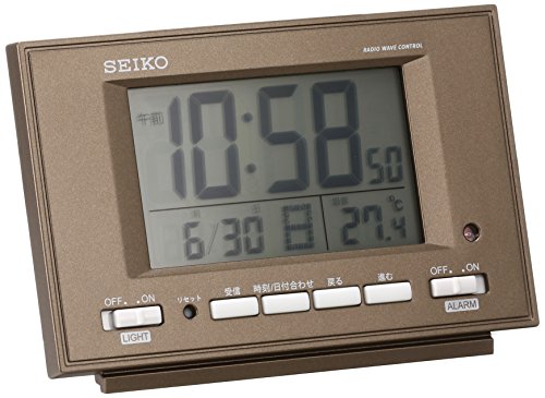 セイコー クロック 目覚まし時計 自動点灯 電波 デジタル カレンダー 温度 表示 夜でも見える 茶 メタリック SQ778B SEIK 送料無料