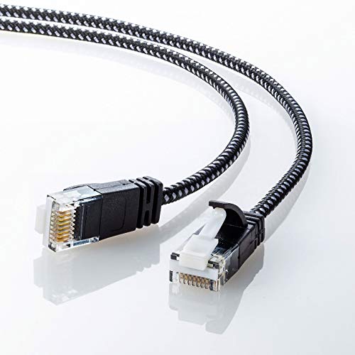 サンワサプライ CAT6A細径メッシュLANケーブル (10m) 10Gbps/500MHz RJ45 ツメ折れ防止 ブラック&ホワ..