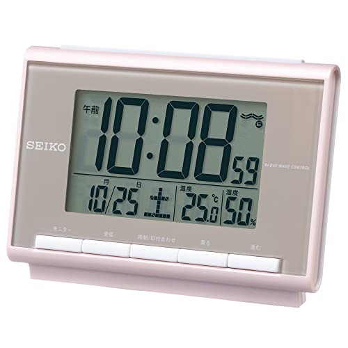 セイコー クロック 目覚まし時計 電波 デジタル カレンダー 温度 湿度 表示 薄ピンク パール SQ698P SEIKO 送料無料