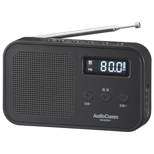 オーム電機AudioComm ラジオ ポータブル 乾電池 AC電源 デジタル プリセット登録 2バンドハンディラジオ ブラック RAD- 送料無料