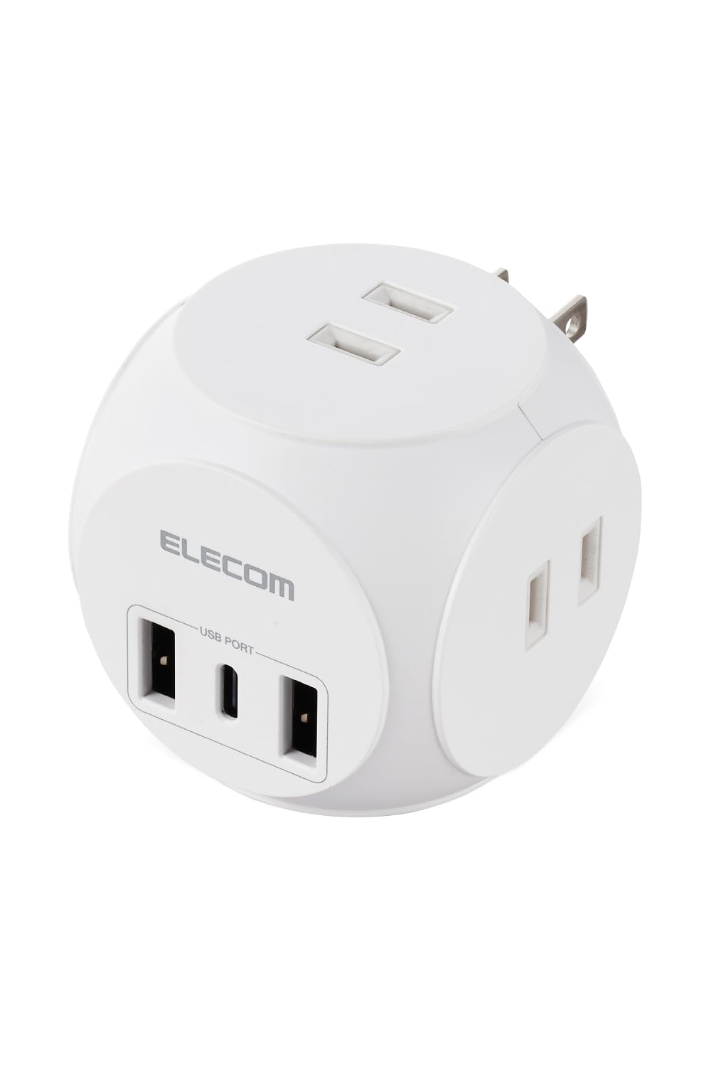 エレコム 電源タップ 球体型 USB付き AC×3 Type-C×1 USB-A×2 20W USB PD対応 スイングプラグ ほこり防 送料無料
