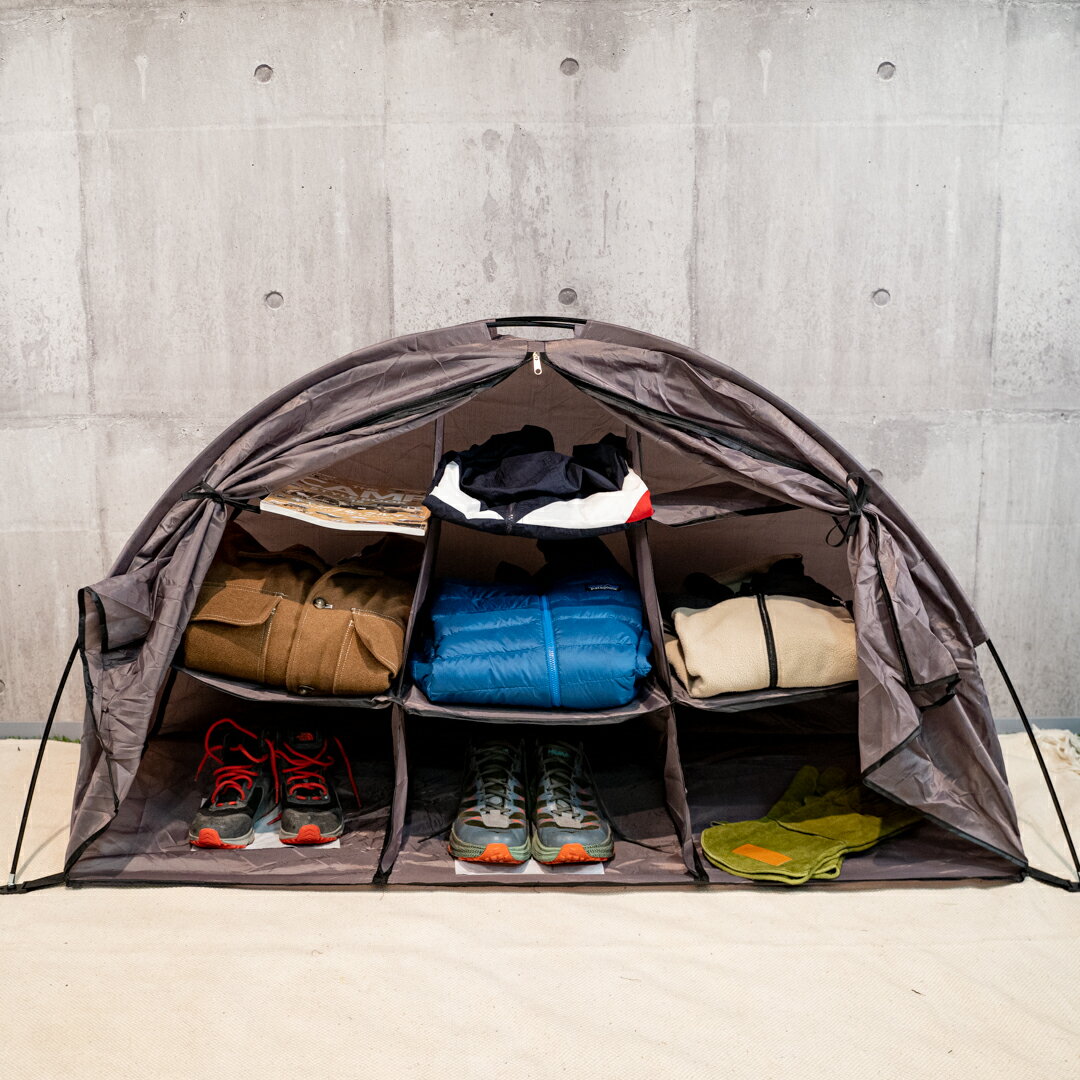 【大特価 期間限定SALE4999円→2999円】シェルフテント グレー インテリア 子供部屋 キャンプインテリア お洒落キャンプ ミニテント 収納グッズ 収納 衣類収納 車中泊 テント 送料無料 収納テント コンパクト ブラウン 茶色 お洒落 【送料無料】