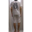 エドハーディ 上下セット (半袖Tシャツ-ハーフパンツ) ブルドッグプリント白x黒 EDMHM-02EDHARDY