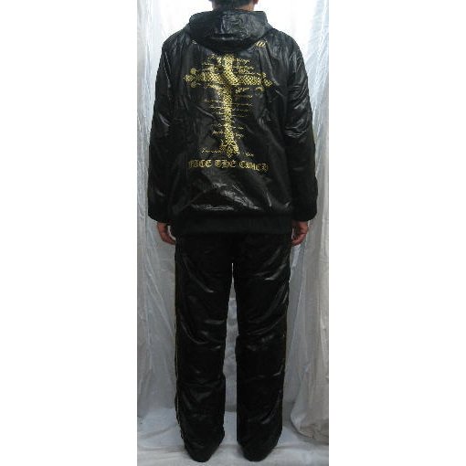 エルガレージ フルジップパーカー上下 クロス柄黒xゴールド 3L・7L大きいサイズ10204 ナイロン l'GARAGE