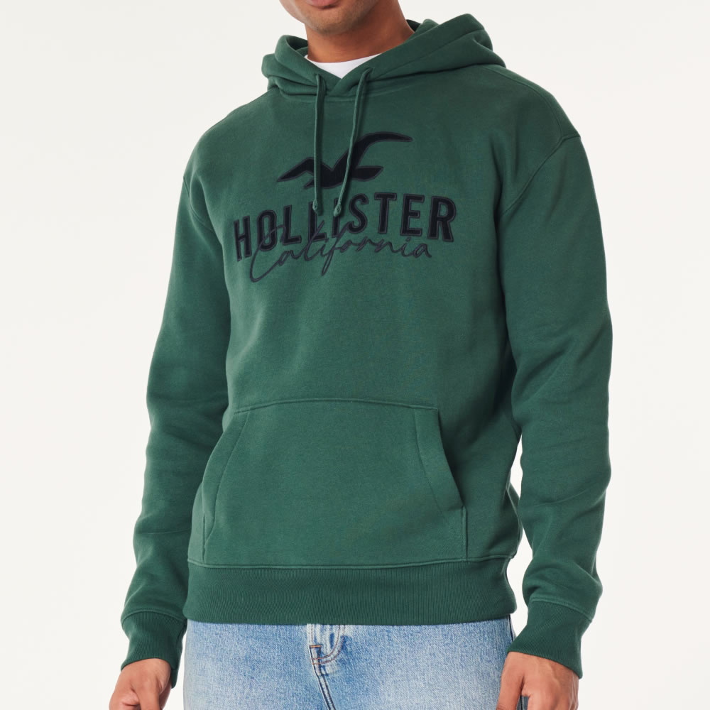 【並行輸入品】ホリスター メンズ パーカー ( プルオーバー ) Hollister Logo Graphic Hoodie (ダークグリーン) 【アップリケ パーカ フリース 】