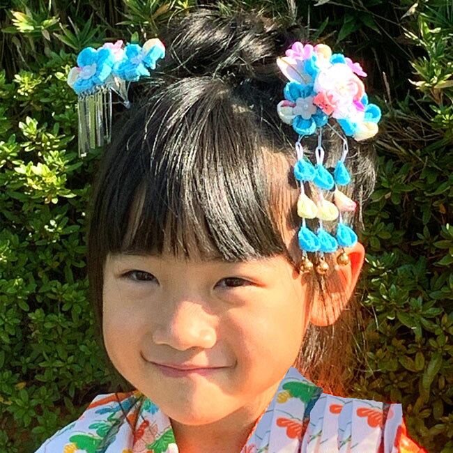 七五三 髪飾り 3歳 7歳 かみかざり パッチン 2点セット ちりめん つまみ細工 びら...