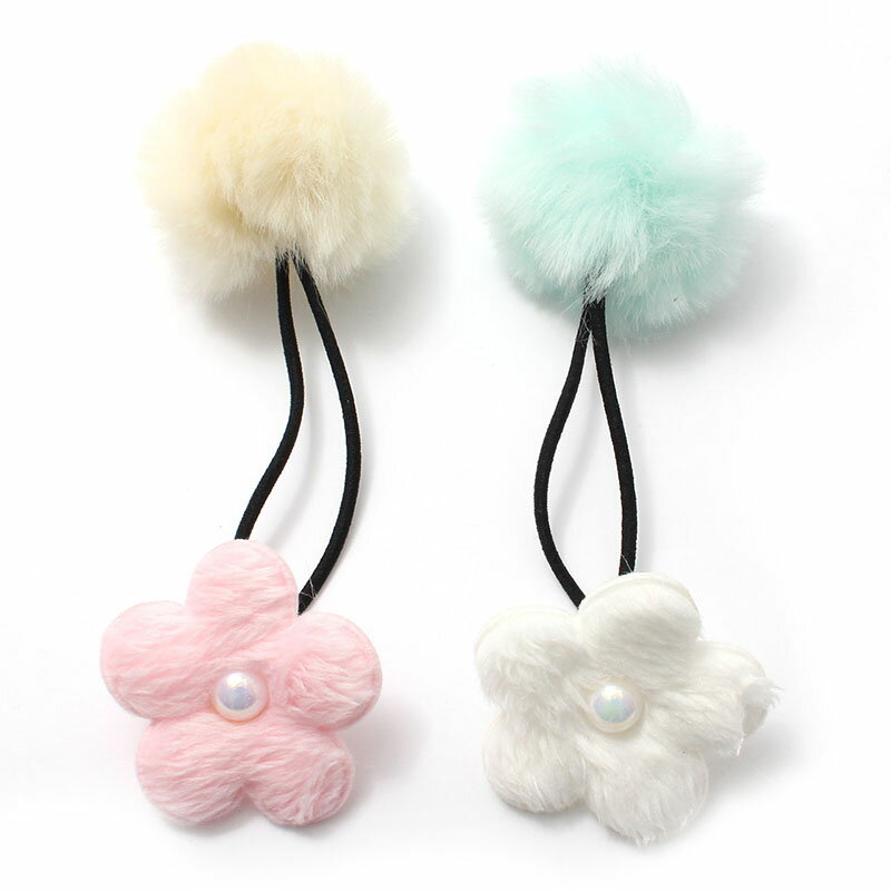 ヘアゴム フェイクファー ぼんぼん ファーフラワー パールビーズ【C25-92】キッズゴム ヘアポニー Xmas