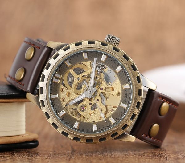 新品◆腕時計 メンズ 機械式 スケルトン 海外ブランド 自動巻き スチームパンク ヴィンテージ スポーツ腕時計