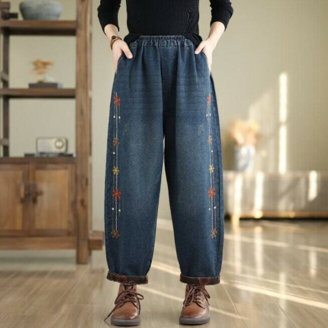 Rakuten - パンツ 九分丈 デニム カジュアル 刺繡 ゆったり 快適 レディース ファッション hbq372