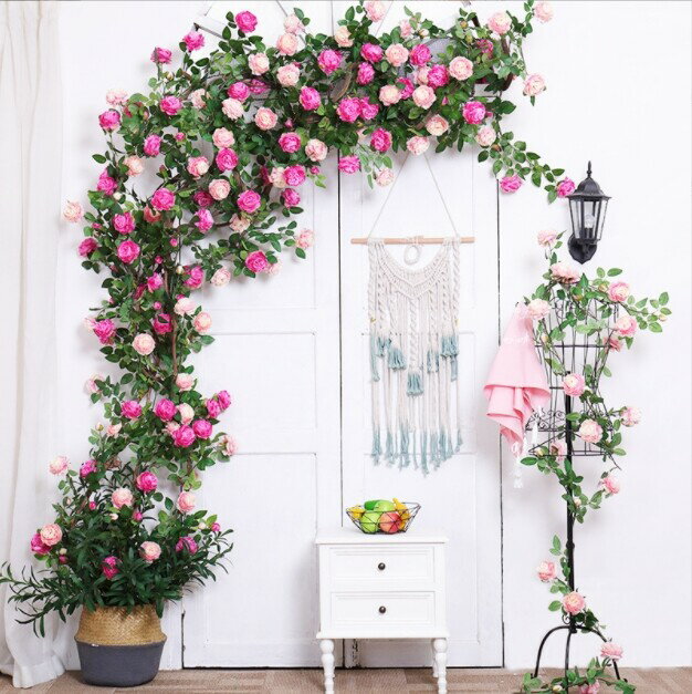 Rakuten - フェイクフラワー 牡丹の花 藤蔓 壁面装飾hbq460