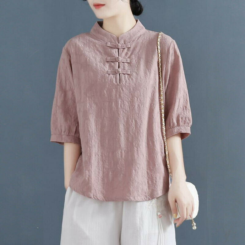 Loose-fitting, plain summer blouse for women (hbq710)