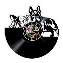 ◆最安値下げ保証◆犬 フレンチブルドッグ レコード盤 壁掛け時計 クロック ウォッチ インテリア アート 輸入雑貨 黒 ブラック 30cm chy1174