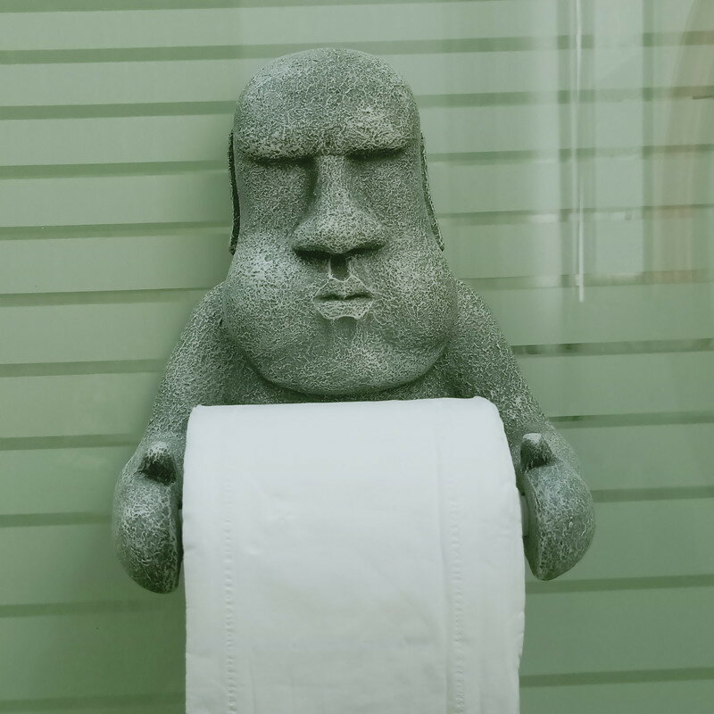 おもしろティッシュケース トイレットペーパーホルダー 壁掛け イースター島 モアイ 石像 トイレ 雑貨 トイレ用品 ペーパー収納 個性的 おもしろい