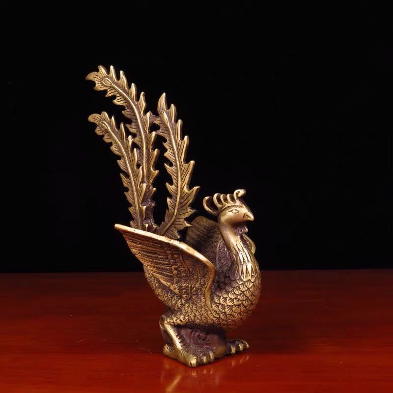 樱 - 真鍮 鳳凰 置物 フェニックス 風水 開運 インテリア オブジェ 真鍮置物 金属彫刻 開運グッズ 縁起物 金運アップ 風水グッズ 鳳凰像 鳥 オーナメント 風水アイテム 開運インテリア アンティーク調 リビング 玄関 飾り 卓上インテリア 開店祝い 新築祝い 風水置物