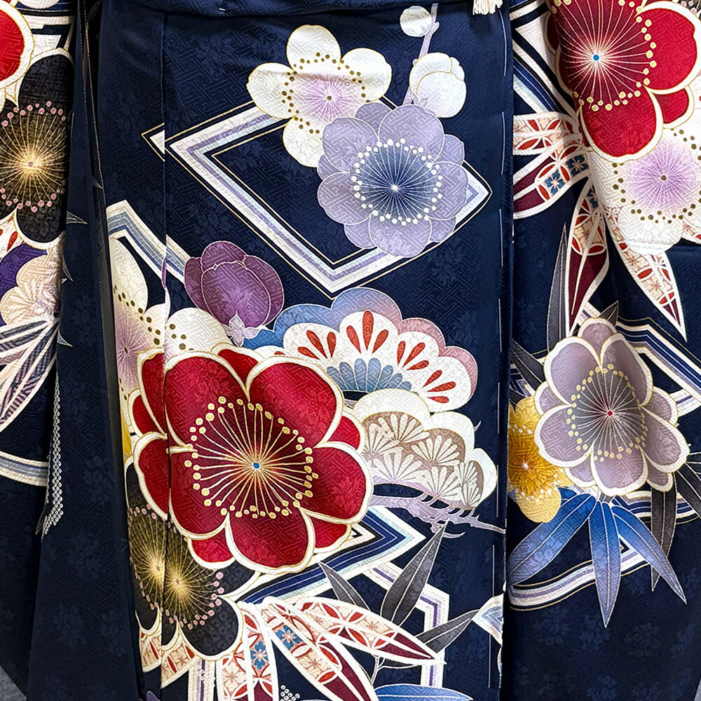 京友禅 正絹 振袖 紺 成人式 ふりそで 購入 販売 { 振袖 振り袖 成人式