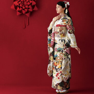 ひいな 購入 25点 セット 京友禅 正絹 振袖 / 貝桶に松竹梅疋田文様 真珠色 成人式 ふりそで 振袖 袋帯 長襦袢 重ね衿 帯締 帯揚 草履 バッグ ショール 着付け小物 着物スリップ 足袋