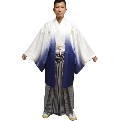 【レンタル】 紋付袴 羽織 着物 袴 12点 フルセット 白・紺 ぼかし 紋付 袴 成人式 卒業式 結婚式 { 紋付 男性 男 メンズ 【レンタル】 紋付袴 羽織 着物 袴 12点 フルセット 白・紺 ぼかし 紋付 袴 成人式 卒業式 結婚式 { 紋付 男性 男 メンズ