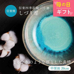 母の日【レビュー投稿で2000円クーポン】中深皿(20cm) 信楽四季彩陶-小寒 しづり雪 青 ブルー 深皿 食器 和食器 皿 丸 信楽焼 おかず 一品料理 カフェ デザート 大人 一生もの 一点物 普段使い 季節 日本家屋 居酒屋 キッチン ボウル 食洗器 電子レンジ使用可