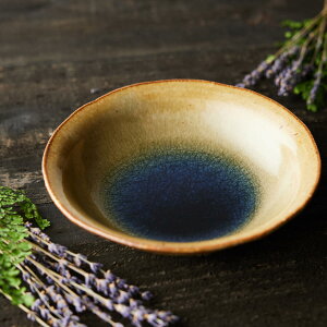 【P10倍 11/20 20時より】中深皿(20cm) 青 ブルー 深皿 信楽四季彩陶-小暑 朝凪/あさなぎ 食器 信楽焼 おかず 一品料理 カフェ デザート おしゃれ 渋い 贅沢 大人 一点物 つまみ キッチン 煮物 ボウル 食洗器 ギフト ラッピング プレゼント