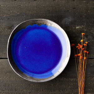 【P10倍 11/20 20時より】平皿 プレート(18.8cm) 青 ブルー 信楽四季彩陶-小暑 夏の宵/ なつのよい 食器 信楽焼 おかず 一品料理 カフェ デザート 贅沢 大人 一点物 つまみ キッチン 煮物 ボウル 食洗器 ギフト ラッピング プレゼント