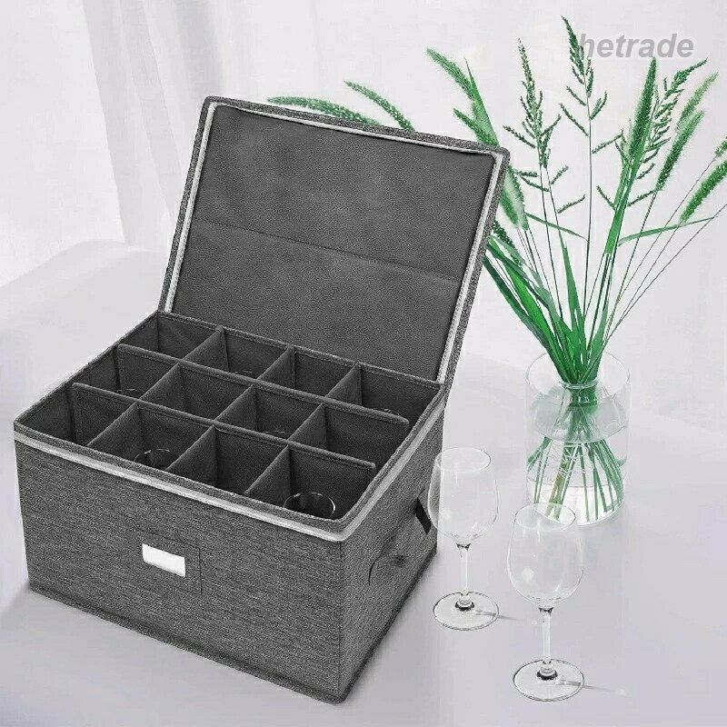 コンテナ ボックス ワイングラス ストレージボックスコンテナ 仕切り付き 赤または白のワイングラスを12個収納 折り畳みコンテナ ワイングラスケース ワイングラスホルダー hetrade-10040235 HEトレード サンプル画像2